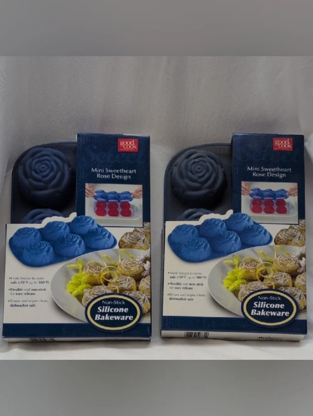 Good Cook 2 Mini Sweetheart Rose & 1 Rose Cake Silicone Bakeware Mold NIB